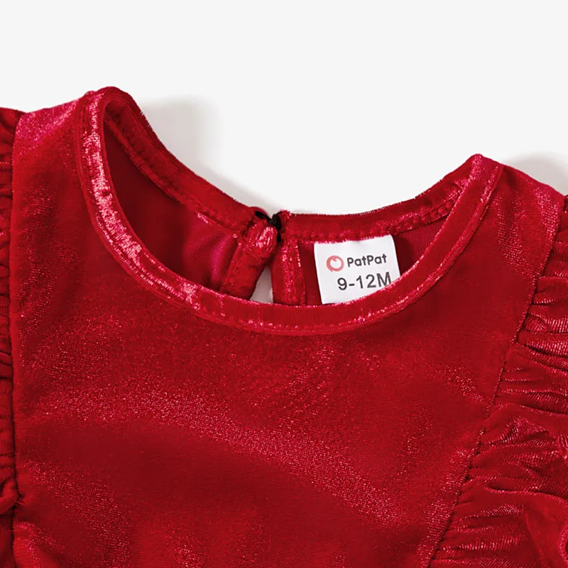 Mommy and Me Halter Neck Red Velet Dresses  image 3