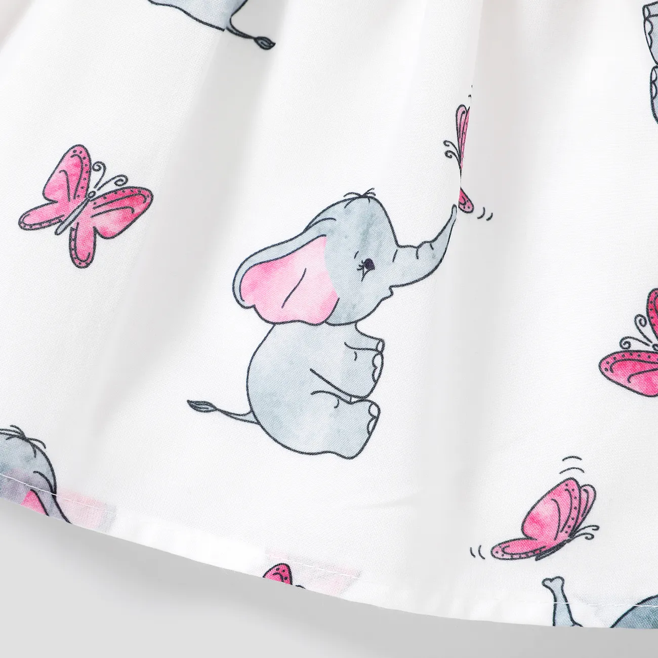 Baby Girl Pink Ribbed Bowknot Long-sleeve Splicing Cartoon Elephant Print Dress Pink big image 1