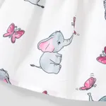 Baby Girl Pink Ribbed Bowknot Long-sleeve Splicing Cartoon Elephant Print Dress Pink image 5