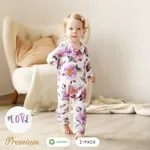 2pcs Long Sleeve Organic Cotton Baby Girl Jumpsuit Set with Big Floral Pattern  image 2