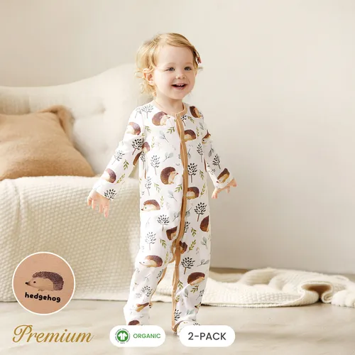 2pcs Hedgehog Pattern Organic Cotton Jumpsuit for Baby Unisex