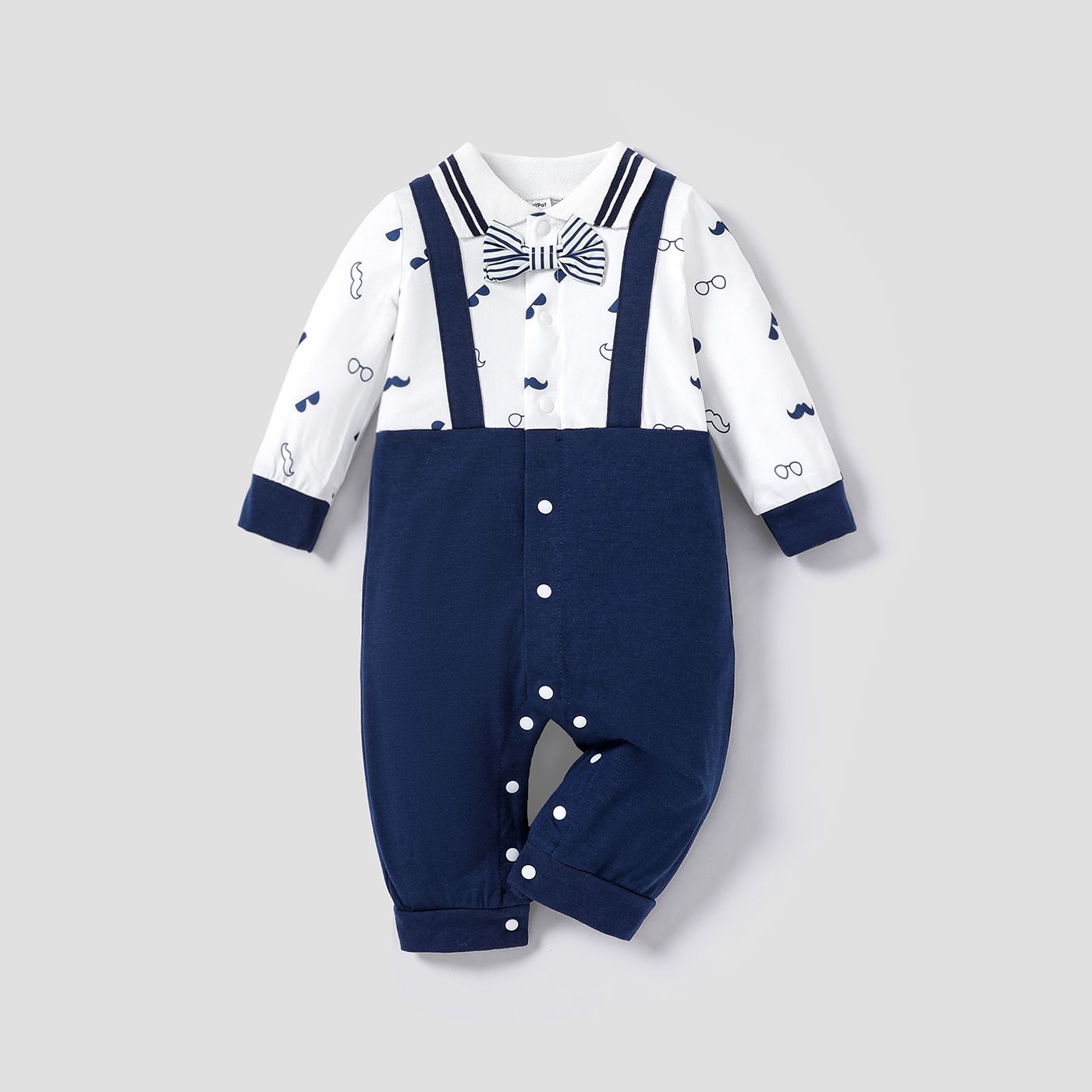 

Baby Boy Glasses Print 2 In 1 Bow Tie Shirt Jumpsuit