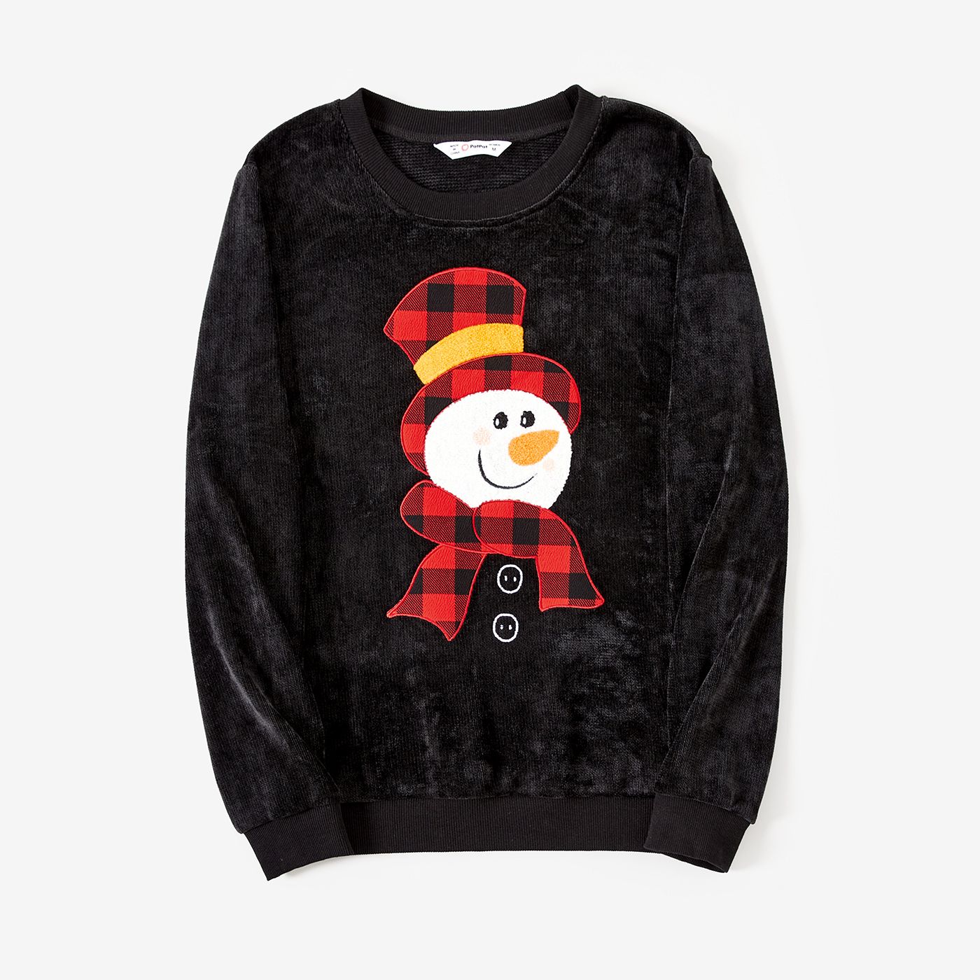 Christmas Family Matching Solid Color Cartoon Snowman Print Long Sleeve Tops