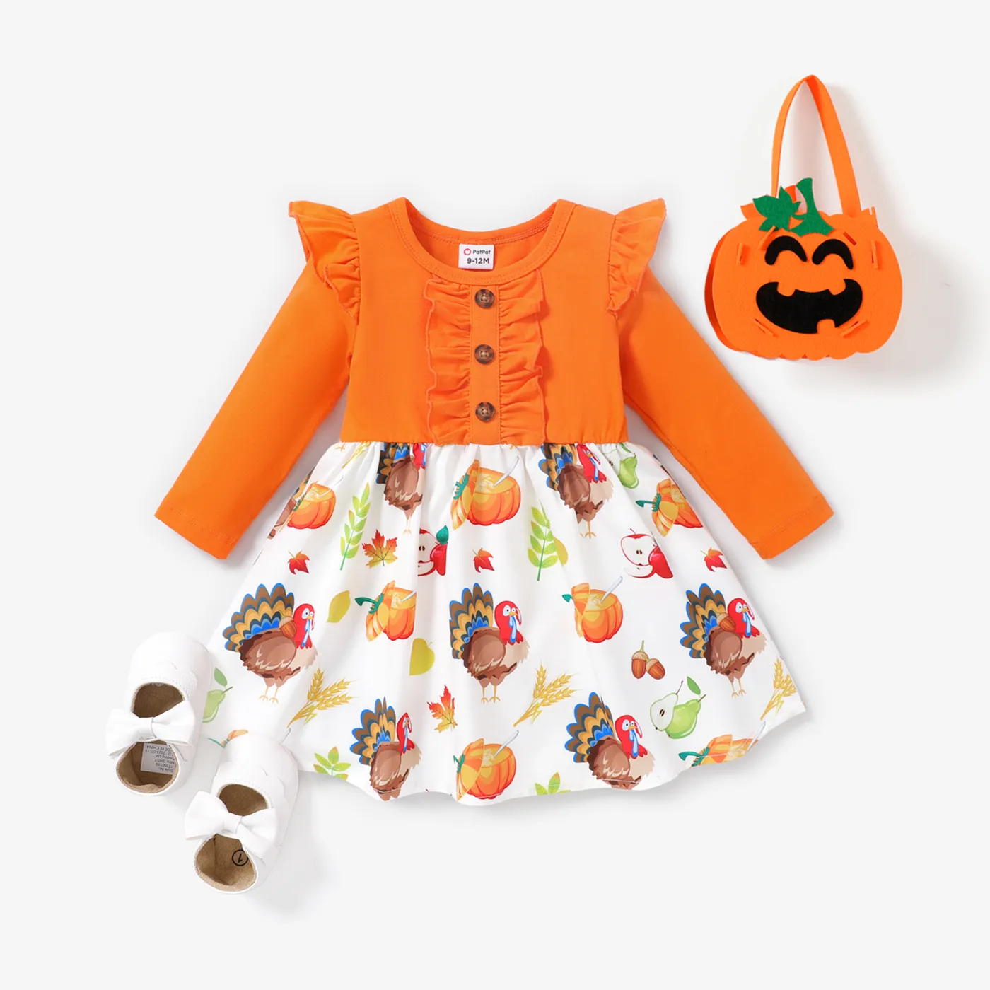  Baby Girls  Childlike Thanksgiving Day Ruffle Edge Dress 