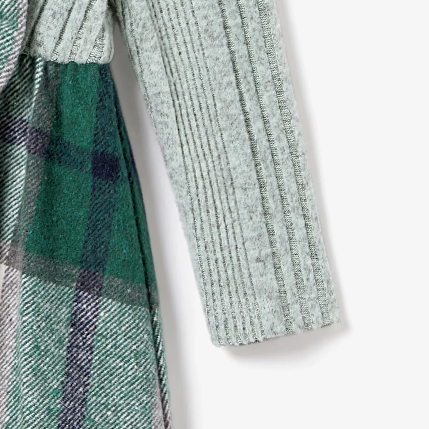 Family Matching Long-sleeve Knit Color-block Tops and Mock-neck Plaid Woolen Fabric Splicing Belted Dresses Sets  image 5