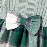 Family Matching Long-sleeve Knit Color-block Tops and Mock-neck Plaid Woolen Fabric Splicing Belted Dresses Sets  image 4
