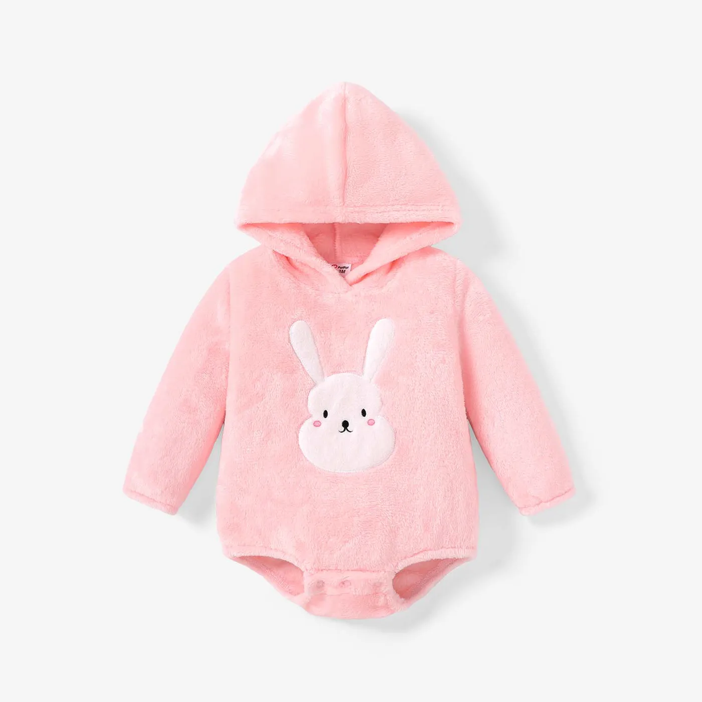 Baby Girl  Rabbit Animal Pattern Hooded Romper Pink big image 1