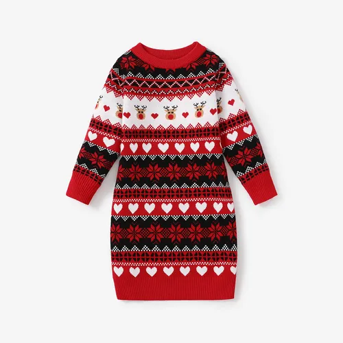  Toddler Girl Christmas Sweet One-piece Sweater Dress