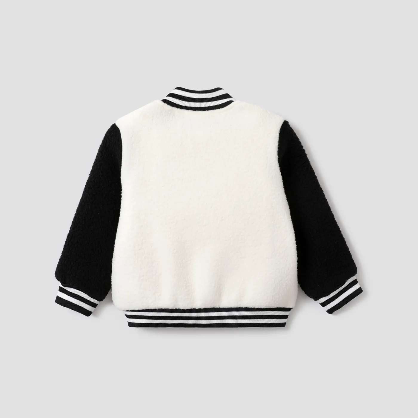 Toddler Boy Letters Colorblock Embroidery Buttons Front Long-sleeve Varsity Warm Coat/Jacket White image 5