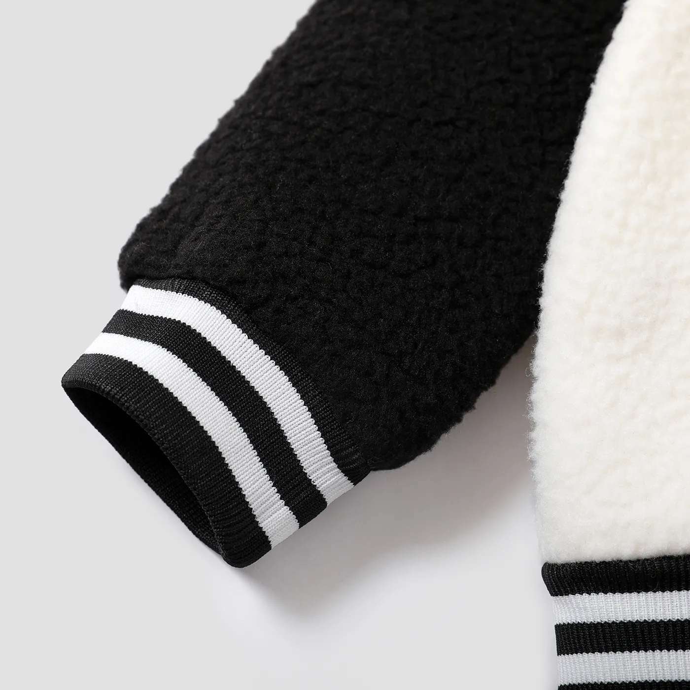 Toddler Boy Letters Colorblock Embroidery Buttons Front Long-sleeve Varsity Warm Coat/Jacket White image 6