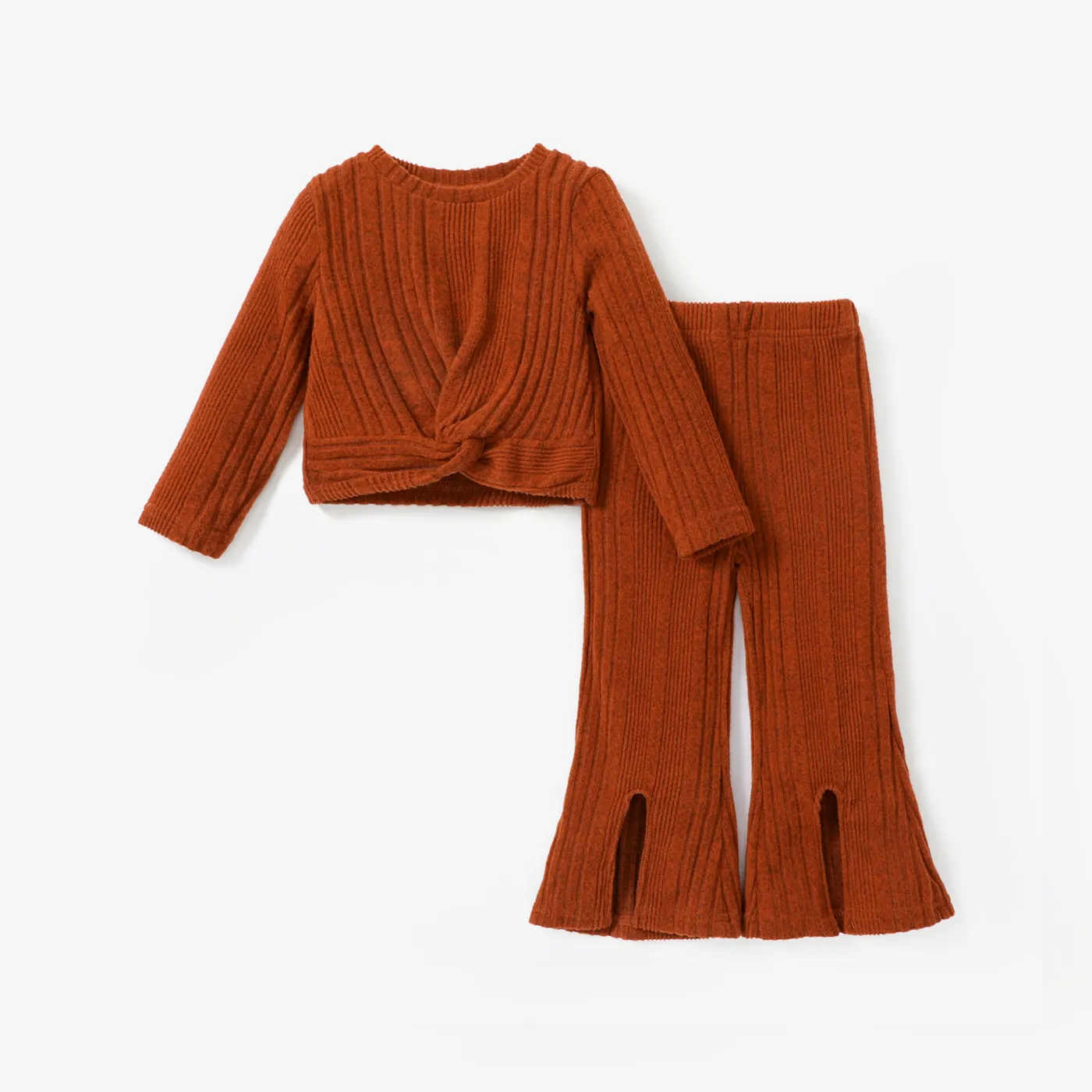 2pcs Toddler Girl Solid Ribbed Set  big image 1