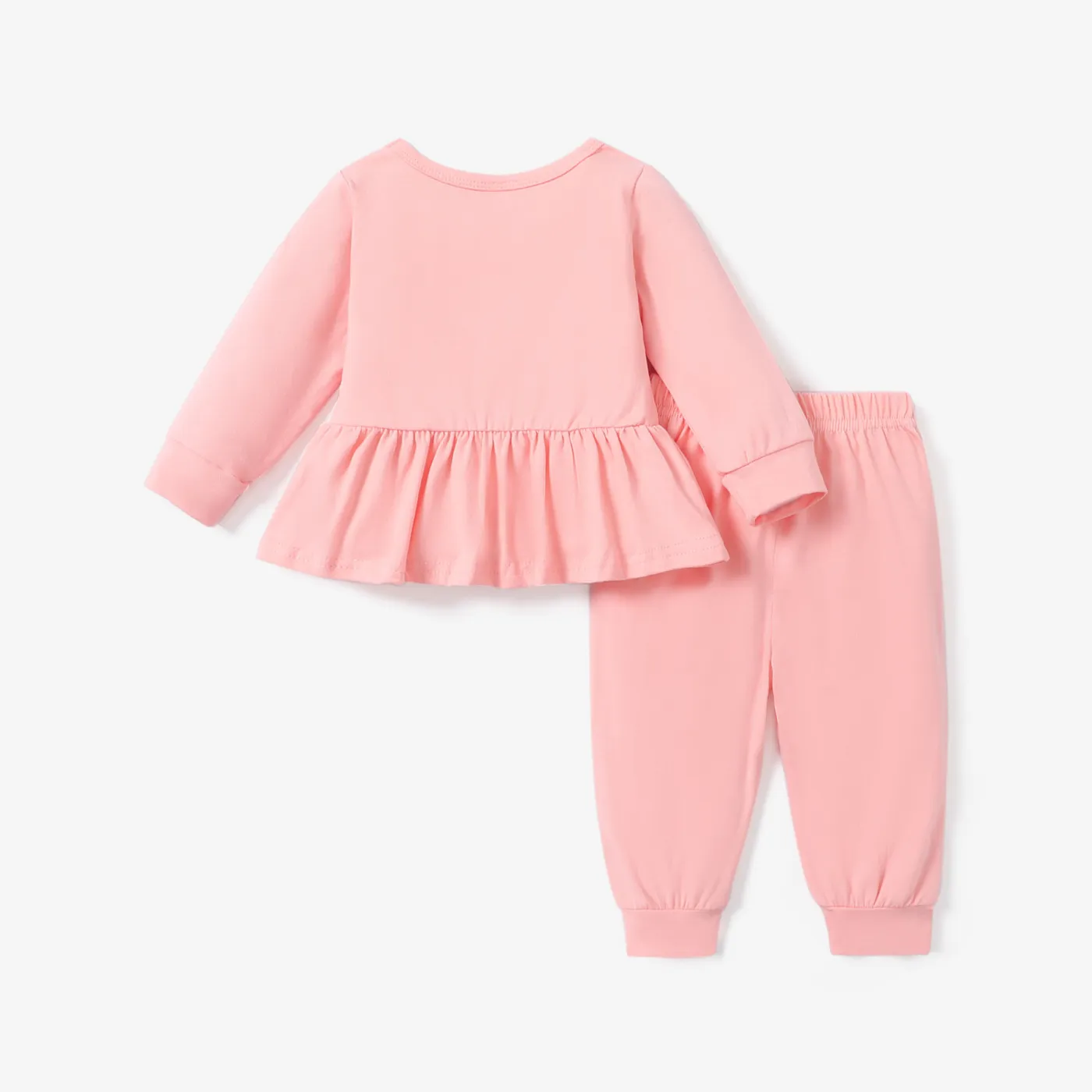 2pcs Baby Girl Rainbow Pattern Ruffle Edge Set Pink image 2