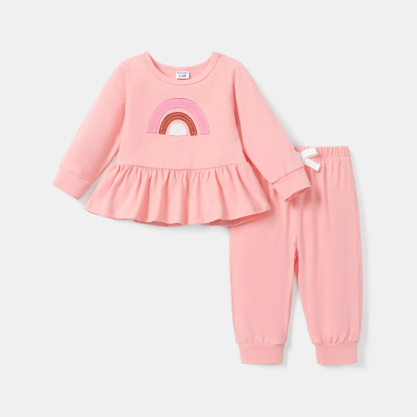 2pcs Baby Girl Rainbow Pattern Ruffle Edge Set Pink big image 1