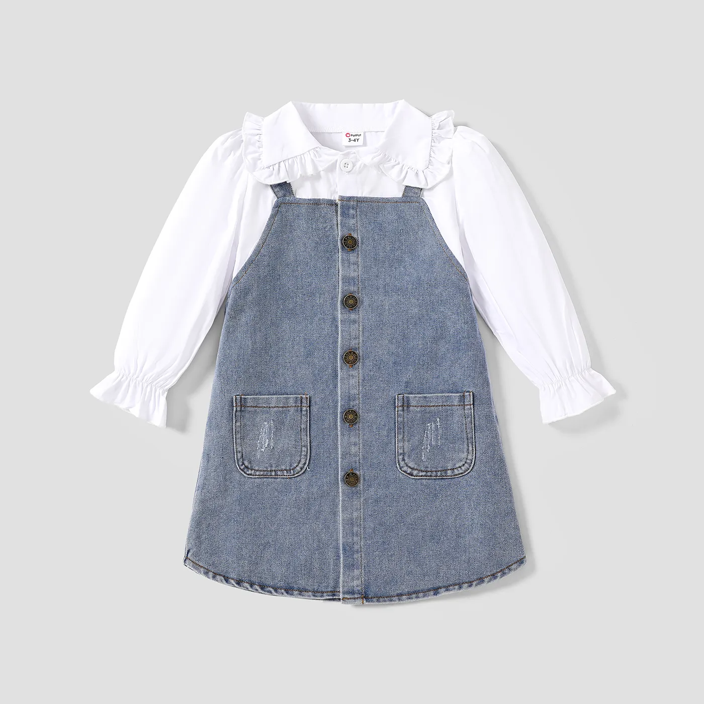 Toddler Girl Solid Denim Botton Design Lapel Dress  big image 1