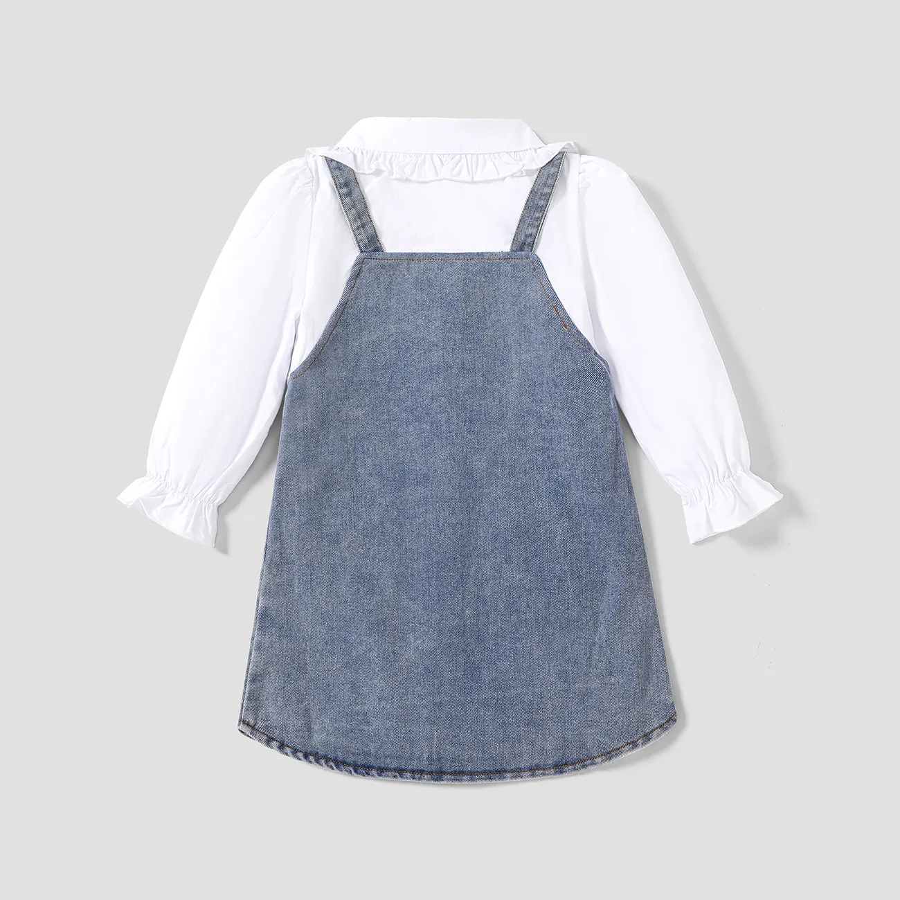 Toddler Girl Solid Denim Botton Design Lapel Dress White big image 1