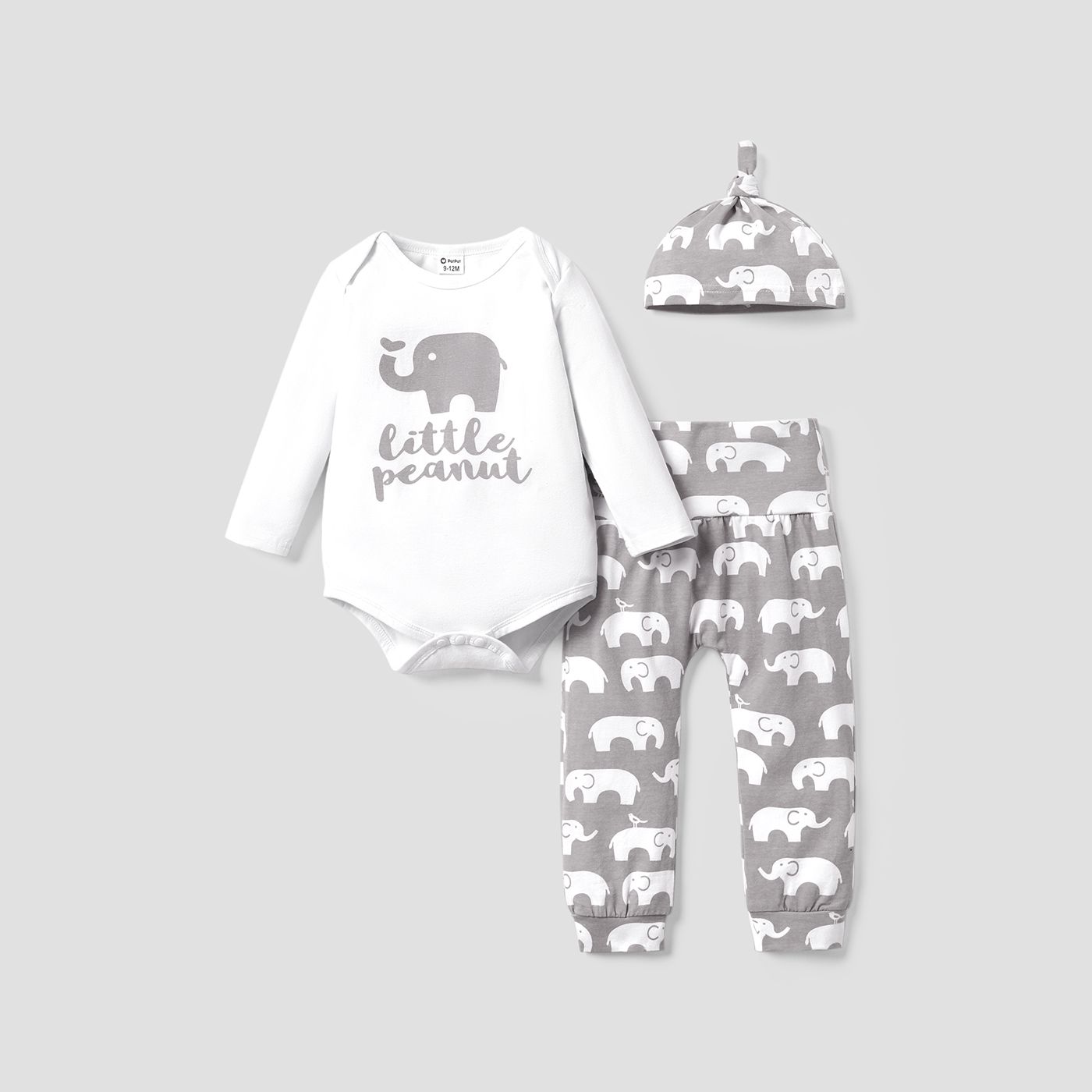 3pcs Baby Boy/Girl 95% Cotton Long-sleeve Letter And Elephant Print Set