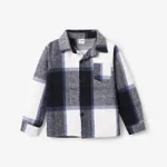 Kid Boy Lapel Collar Button Design Long-sleeve Plaid Shirt Blue