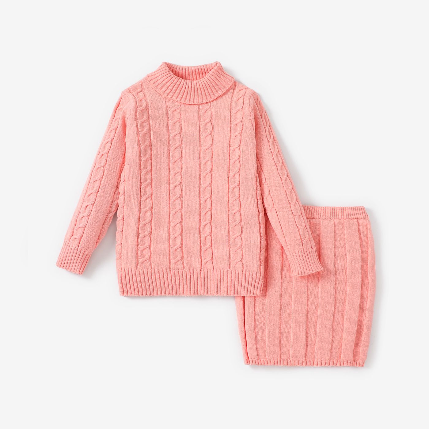 Toddler Girl Sweet Textured Turtleneck Sweater And Knit Skirt Set