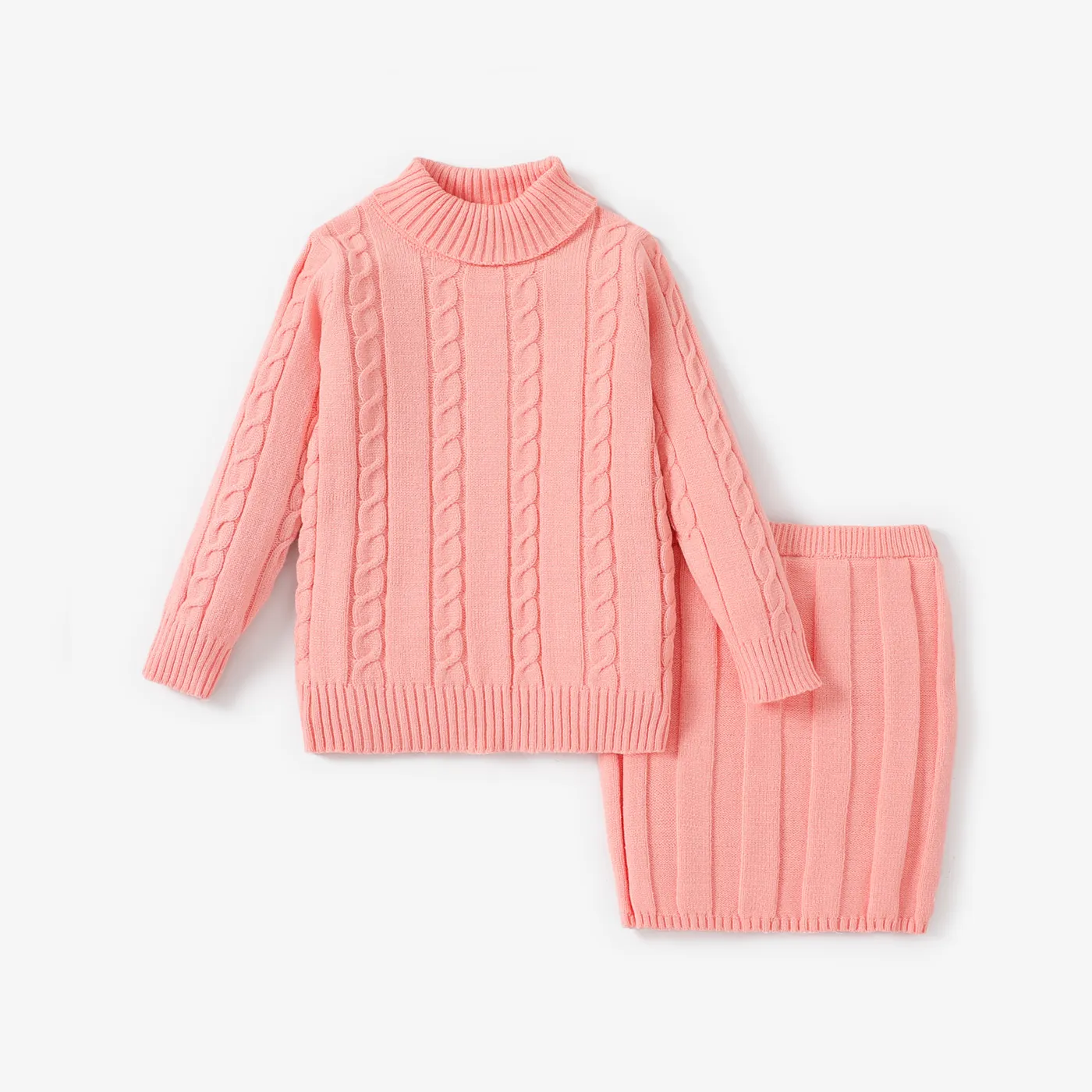 Toddler Girl Sweet Textured Turtleneck Sweater and Knit Skirt Set  big image 1