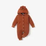 Solid Knitted Hooded Long-sleeve Pink Baby Jumpsuit Brown