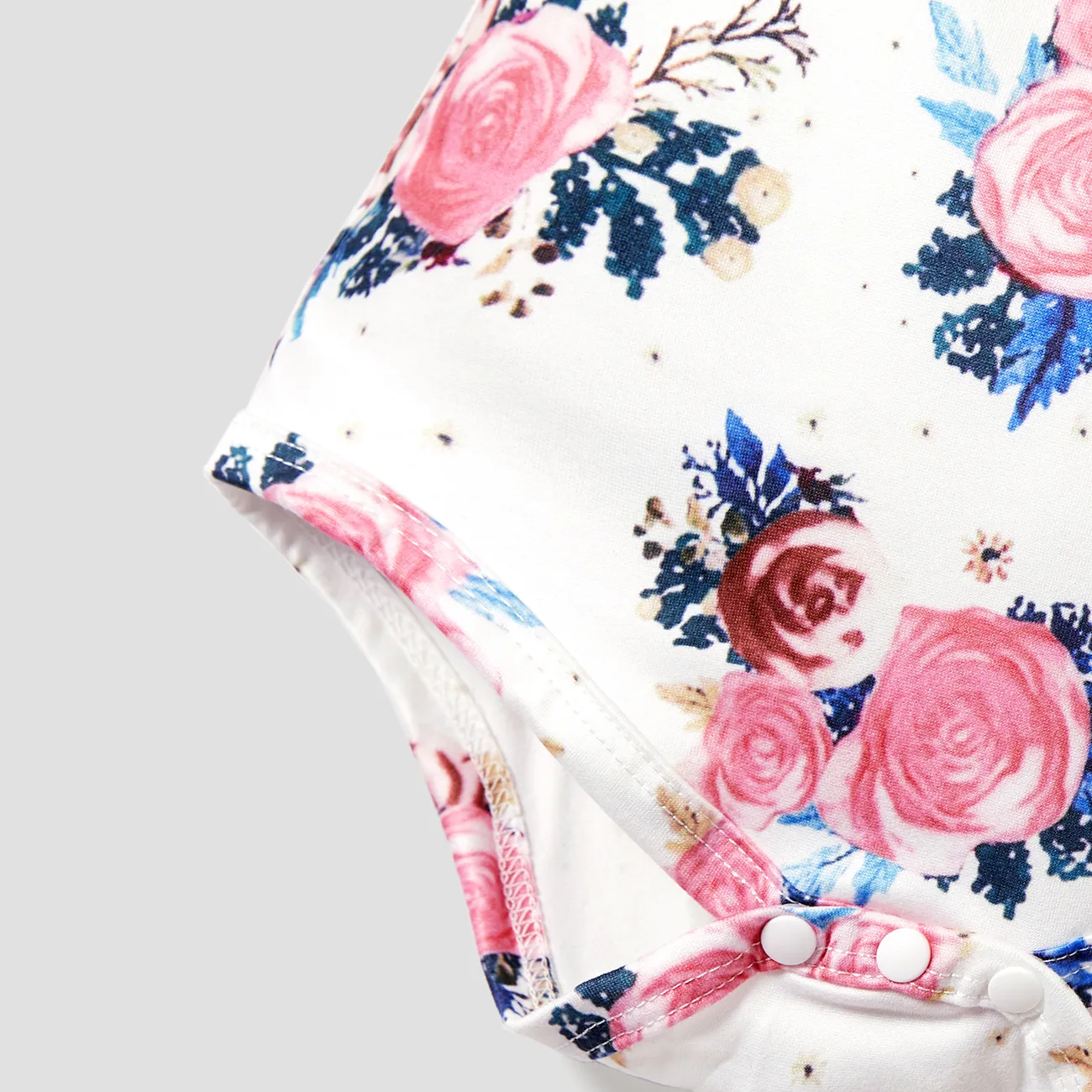 3pcs Floral Print Ruffle Decor Long-sleeve Baby Set Pink big image 1