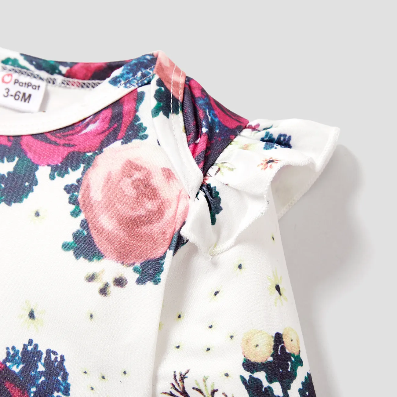 3pcs Floral Print Ruffle Decor Long-sleeve Baby Set White big image 1