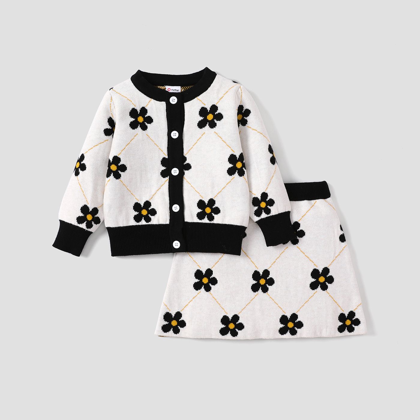 

Baby Girl Sweet Floral Sweater Cardigan and Knit Short Skirt Set