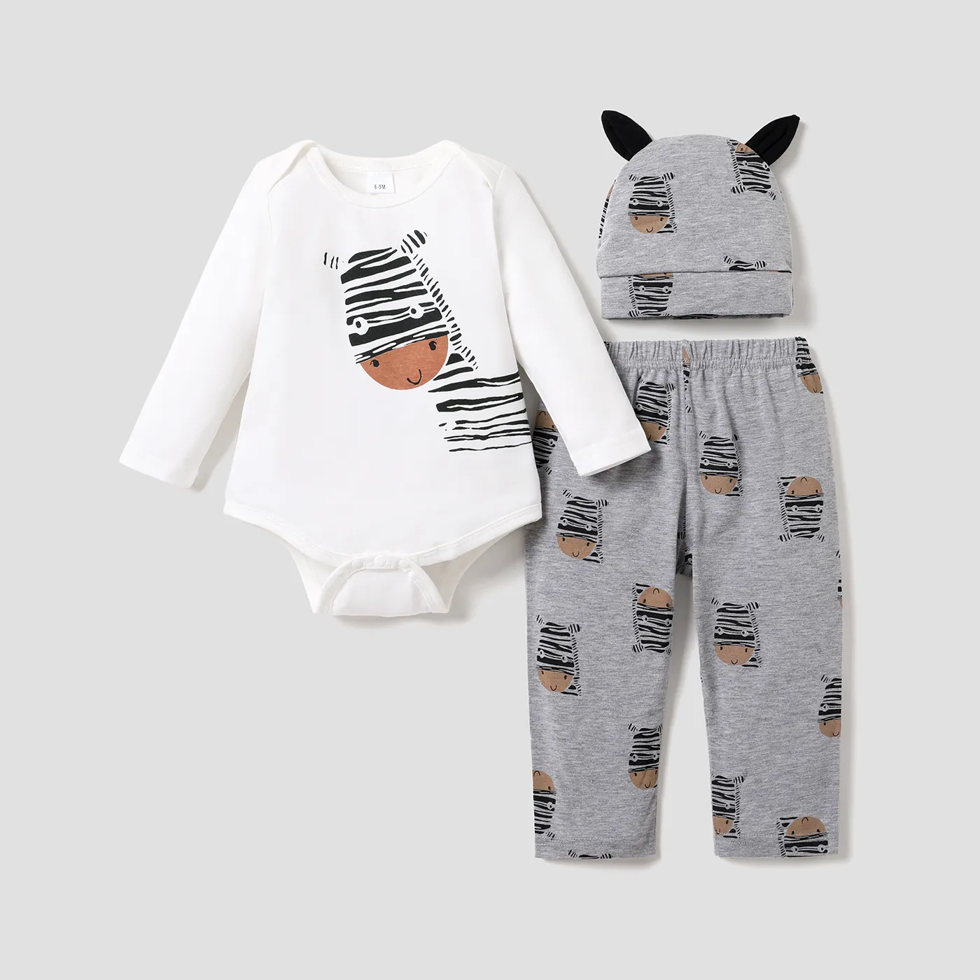 Baby Boy/Girl 3pcs 100% Cotton Animal Print Romper And Pants And Hat Set/ Canvas Shoes