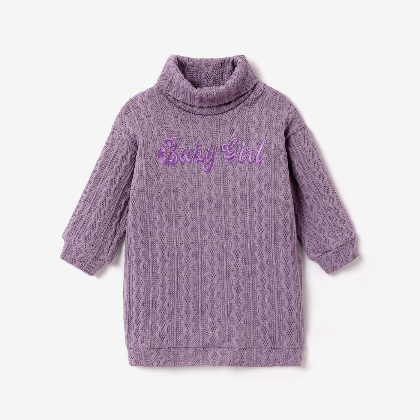 Toddler Girl Letter Embroidered Textured Turtleneck Long-sleeve Sweater Dress
