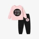 2-piece Toddler Boy/Girl Letter Print Pullover and Black Pants Set Pink