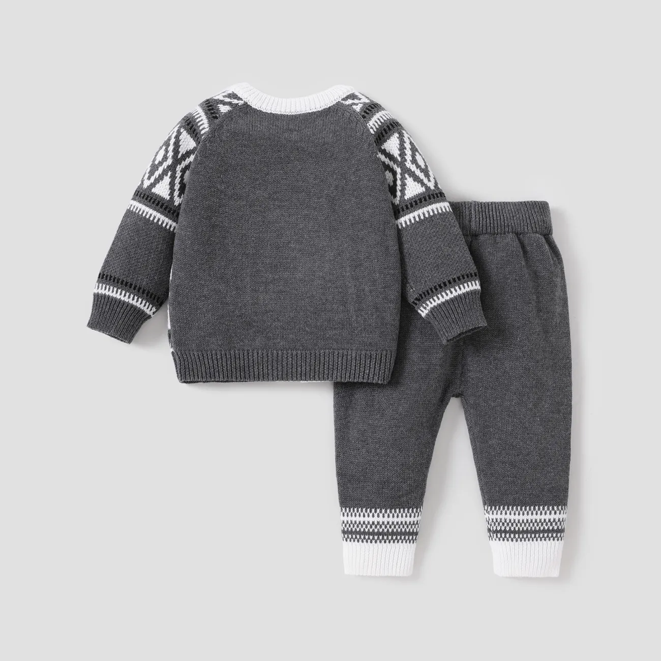 2PCS Baby Boy Childlike Sweater Jacket and Pants Set Grey big image 1