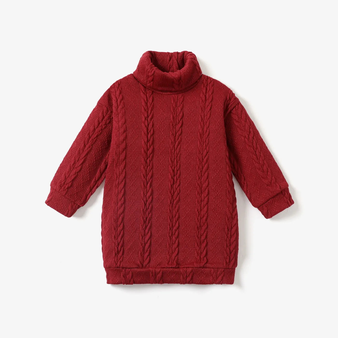 Toddler Girl Turtleneck Cable Knit Long-sleeve Sweater Dress Burgundy
