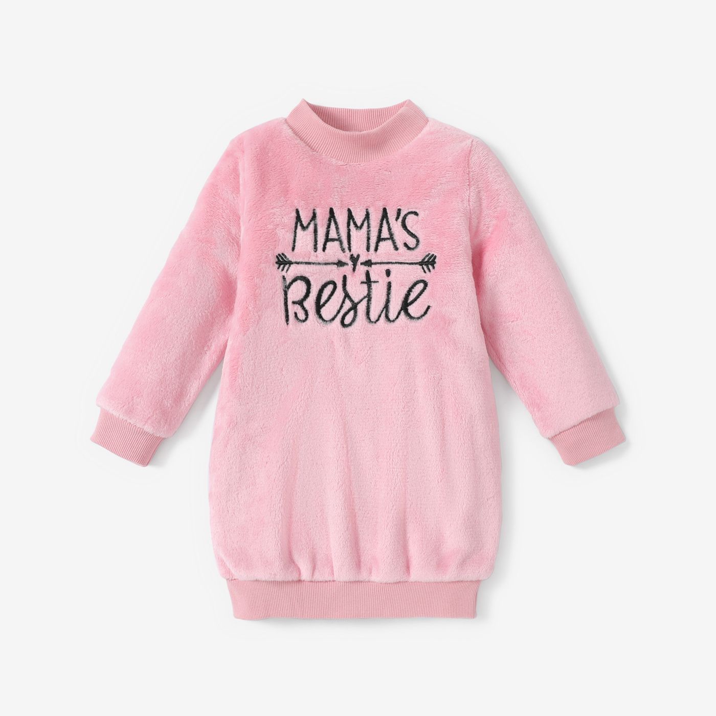 

Toddler Girl Letter Embroidered Fleece Mock Neck Long-sleeve Pink Sweatshirt Dress