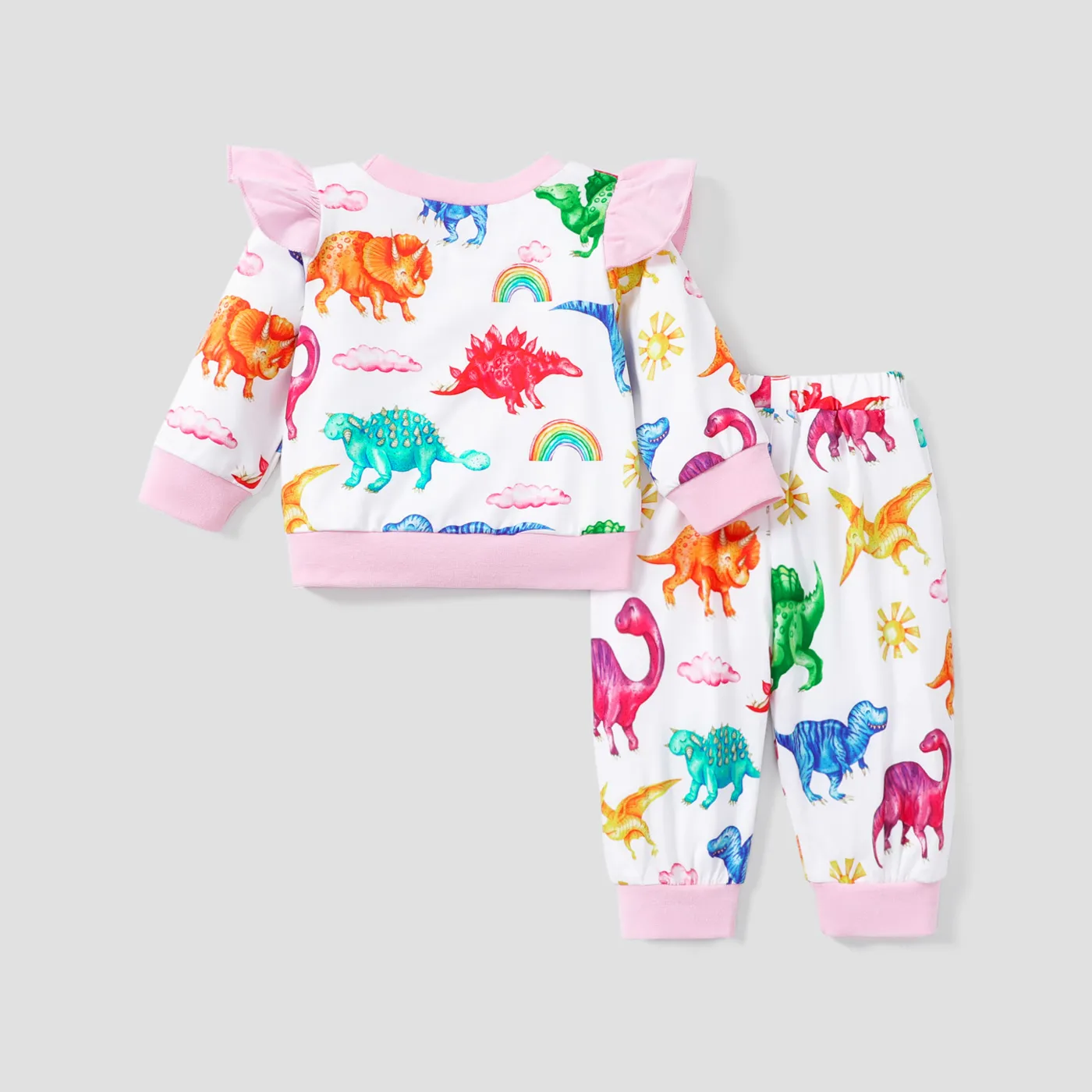 2pcs Baby Girl Dinosaur Pattern Ruffle Edge Set  image 2