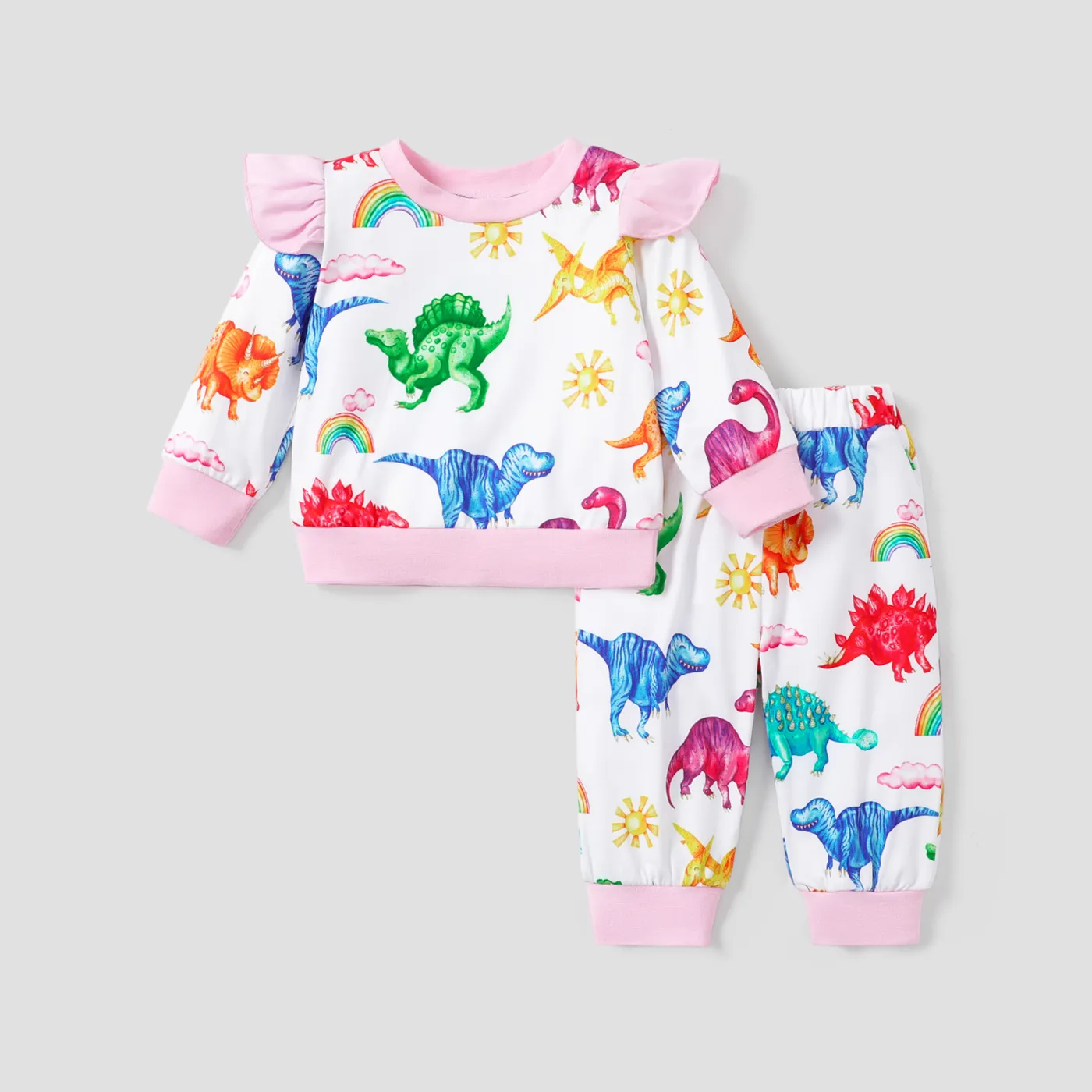 2pcs Baby Girl Dinosaur Pattern Ruffle Edge Set  big image 1