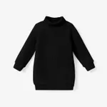Toddler Girl Solid Color Turtleneck Ribbed Sweater Dress (Belt is not included) Black