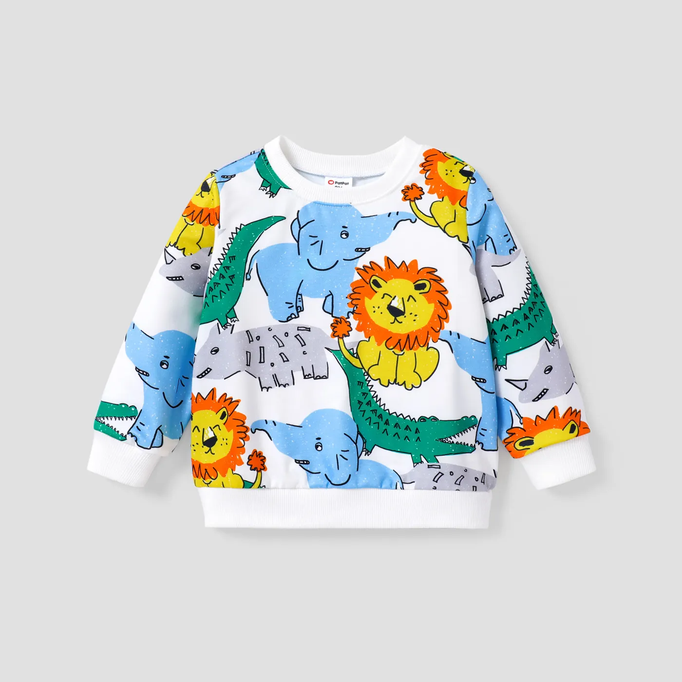 Toddler Boy Animal Lion Pattern Pullover Sweatshirt  White