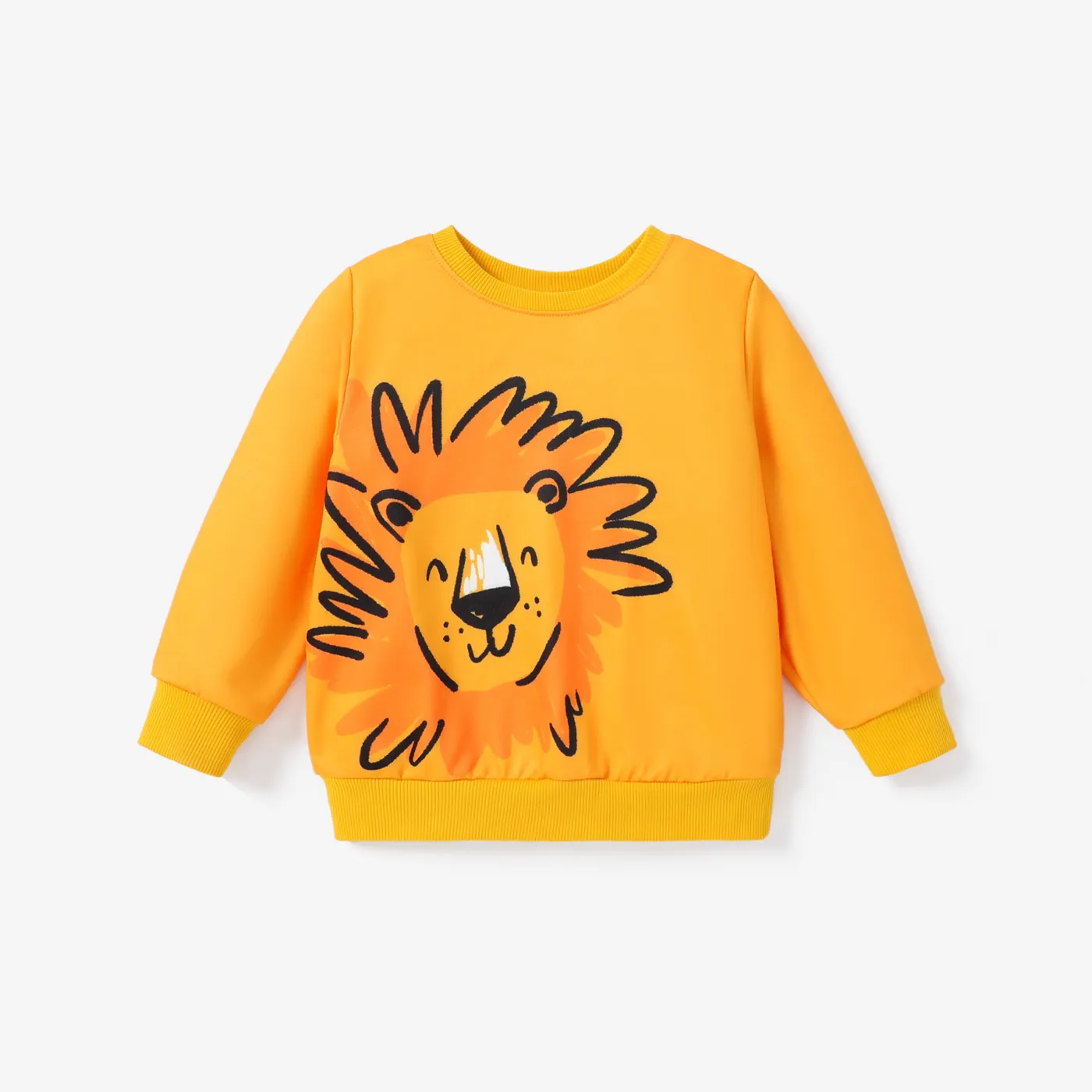 Toddler Boy Animal Lion Pattern Pullover Sweatshirt  Yellow big image 1