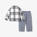 2pcs Baby Boy Patch Pocket Long-sleeve Plaid Shirt and Denim  Jeans Set   image 2