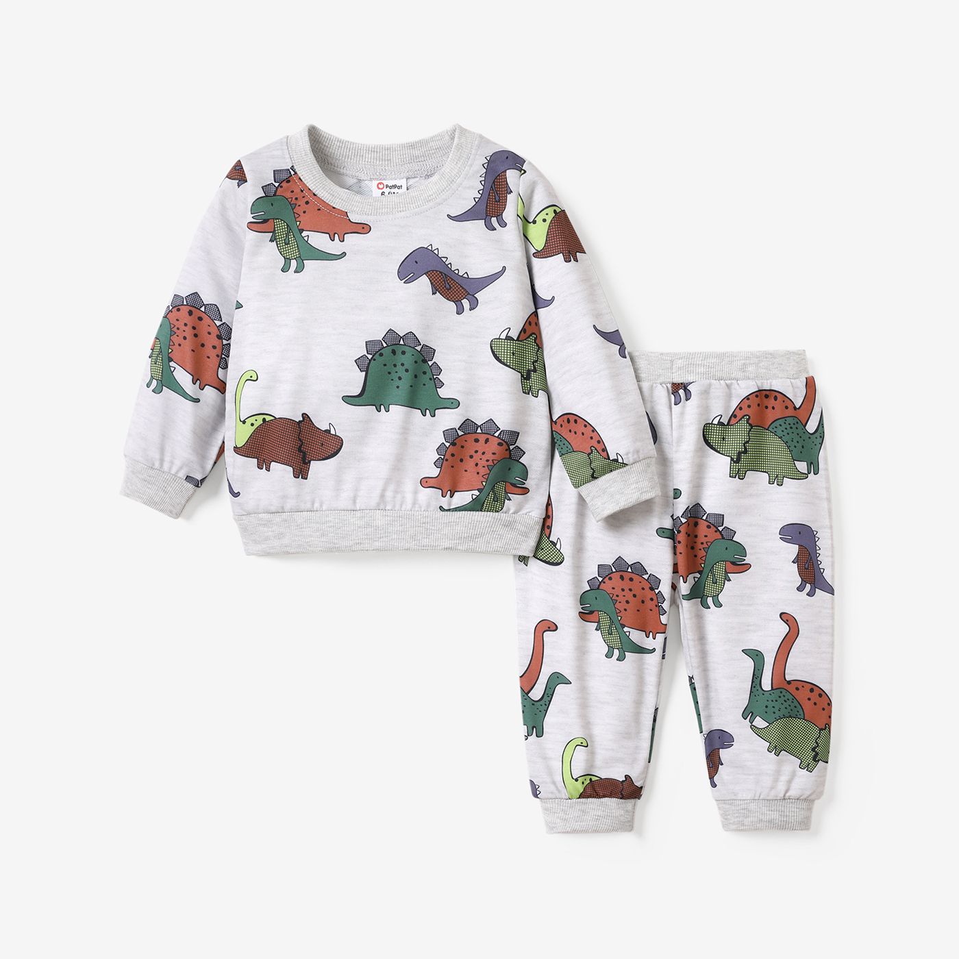 2pcs Baby Boy Allover Dinosaur Print Sweat-shirt à Manches Longues Et Ensemble De Pantalons