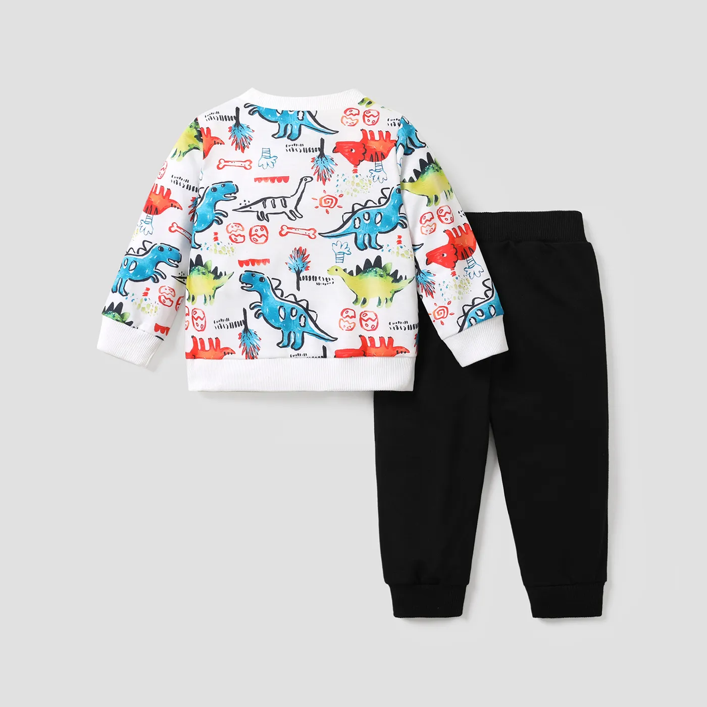 2pcs Baby Boy Allover Dinosaur Print Sweatshirt and Solid Pants Set   image 2