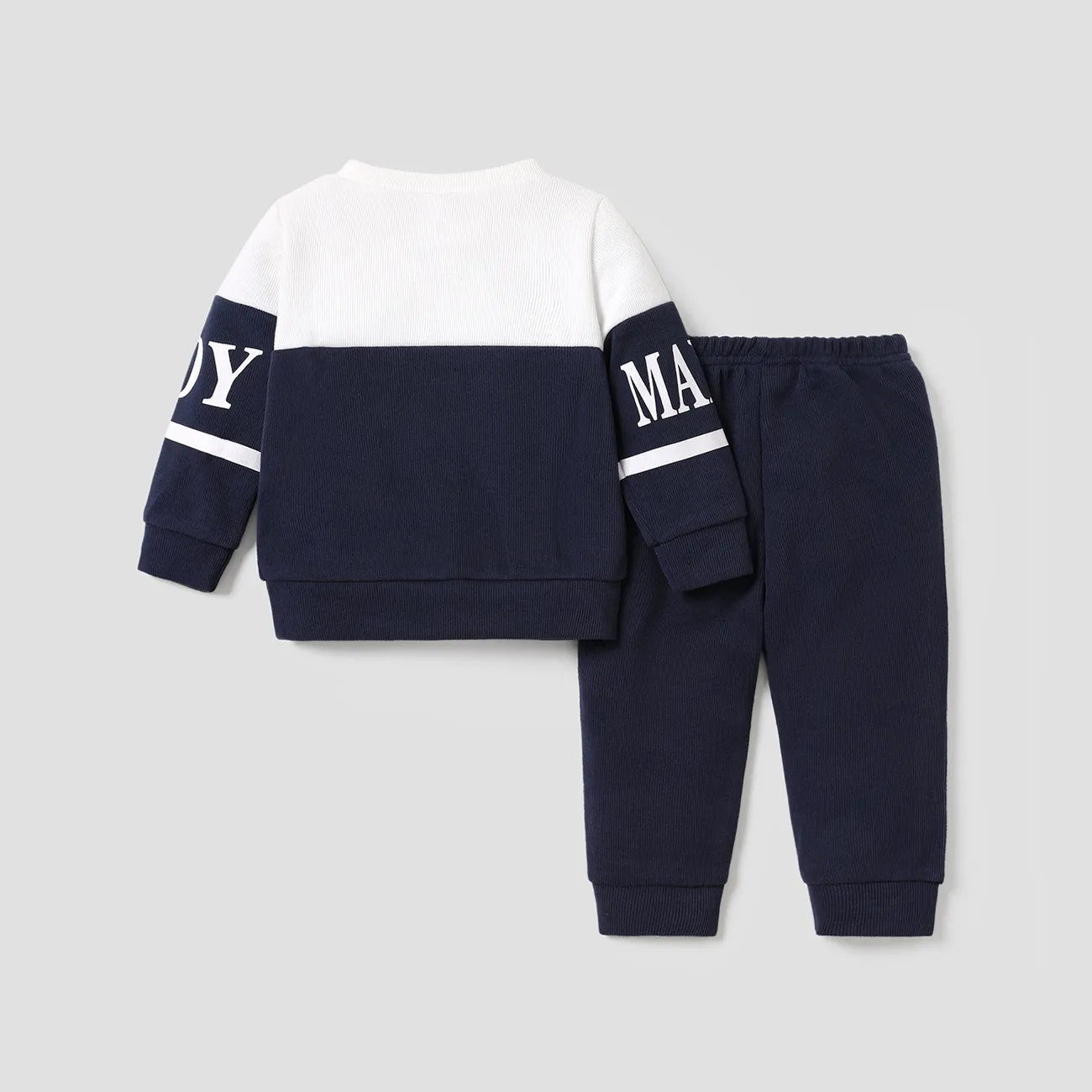 2 unidades Bebé Menino Costuras de tecido Casual Manga comprida Conjunto para bebé Azul Escuro / Branco big image 1