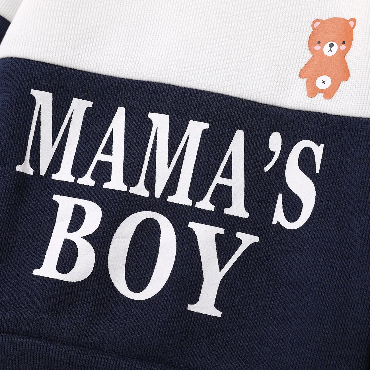 2pcs Baby Boy Cartoon Bear & Letter Print Colorblock Long-sleeve Sweatshirt and Sweatpants Set Dark Blue/white big image 1