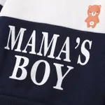 2pcs Baby Boy Cartoon Bear & Letter Print Colorblock Long-sleeve Sweatshirt and Sweatpants Set Dark Blue/white image 3