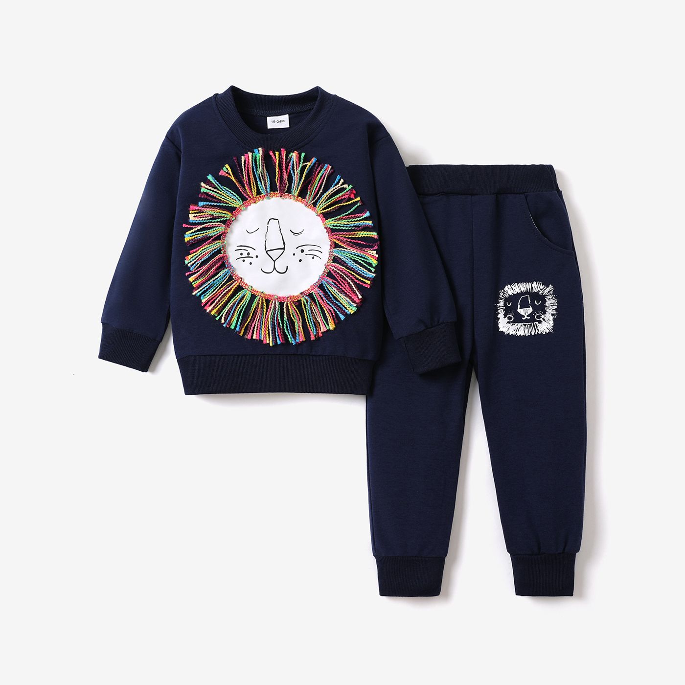 2-piece Toddler Boy Animal Lion Embroidered Pullover and Pants Set