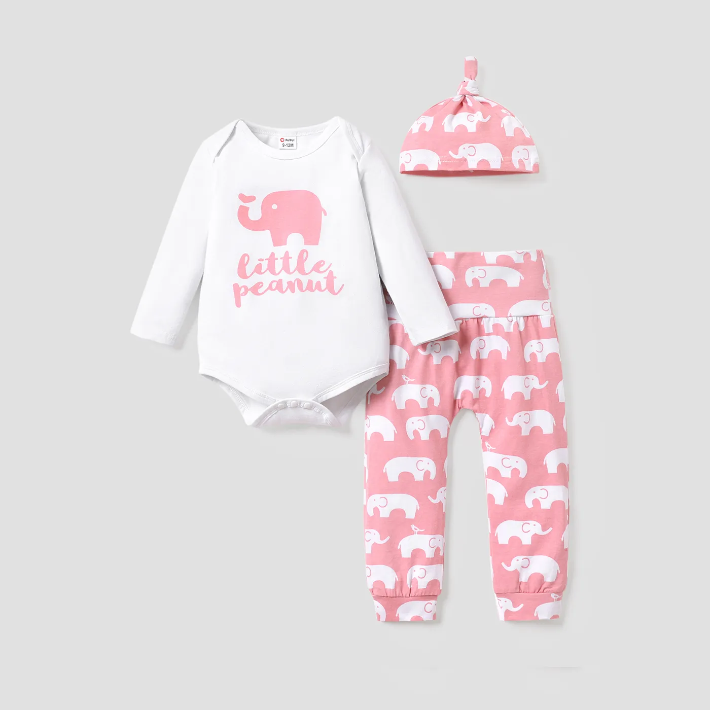 3pcs Baby Boy/Girl 95% Cotton Long-sleeve Letter and Elephant Print Set