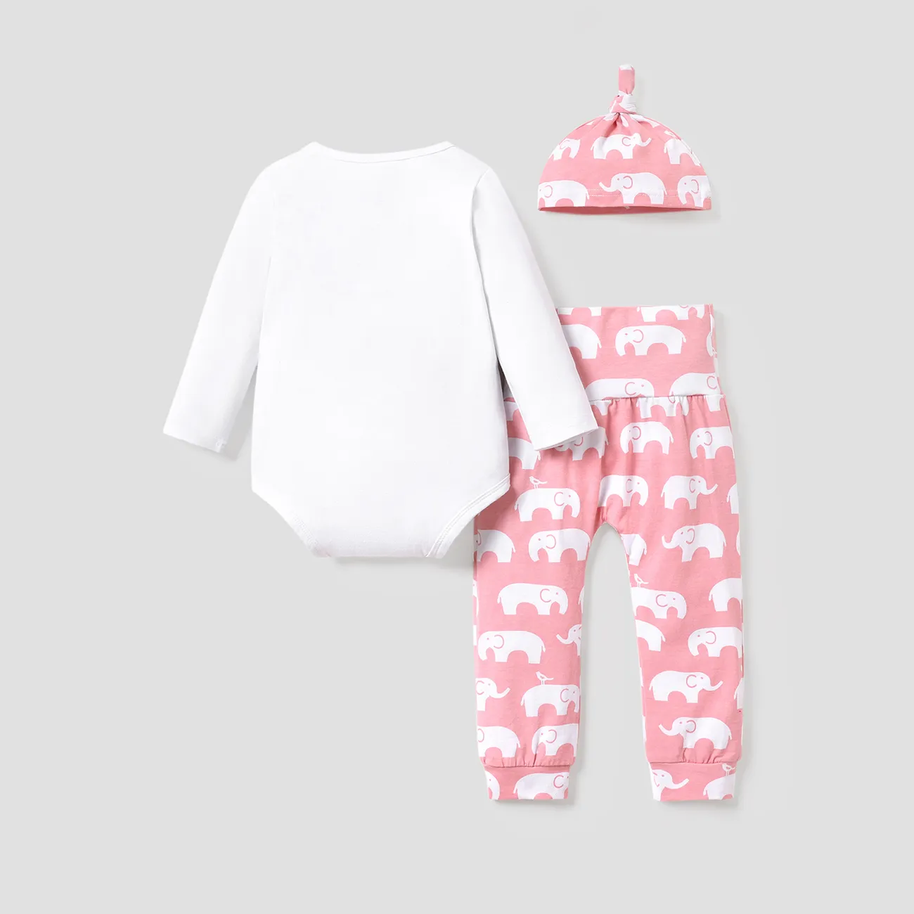 3pcs Baby Boy/Girl 95% Cotton Long-sleeve Letter and Elephant Print Set Pink big image 1