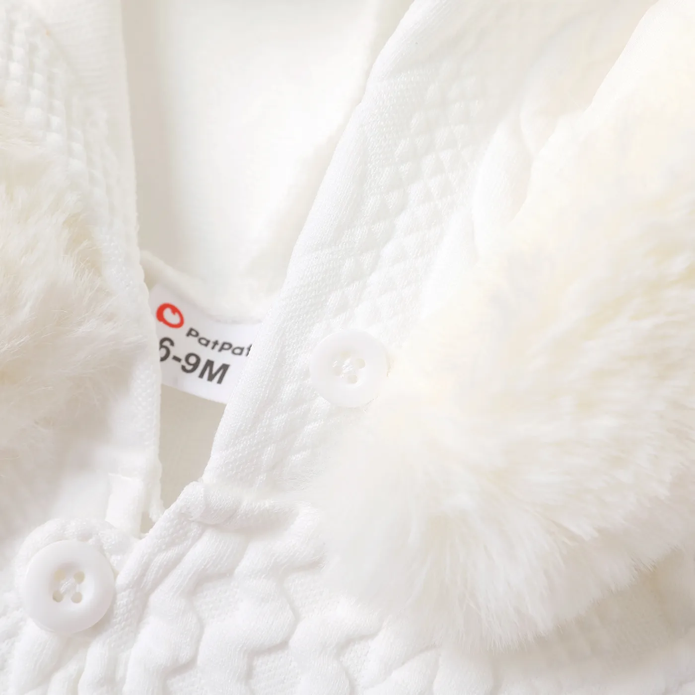 2pcs Baby Boy/Girl White Imitation Knitting Textured Spliced Faux Fur Hooded Long-sleeve Romper and Pants Set OffWhite image 3