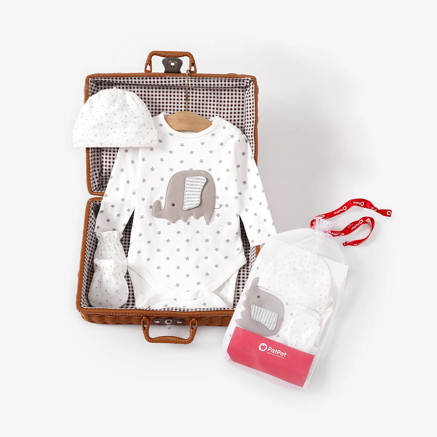 3pcs Baby Girl/Boy Super Soft Animal Elephant Pattern Gift Set White big image 1