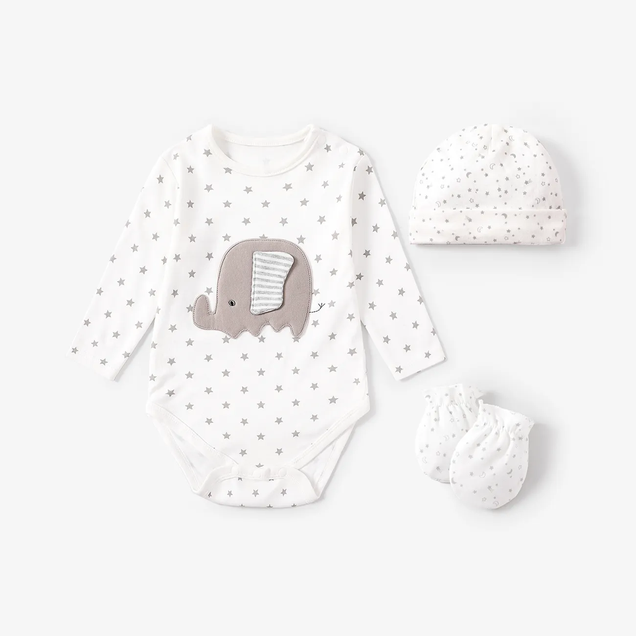 3pcs Baby Girl/Boy Super Soft Animal Elephant Pattern Gift Set White big image 1